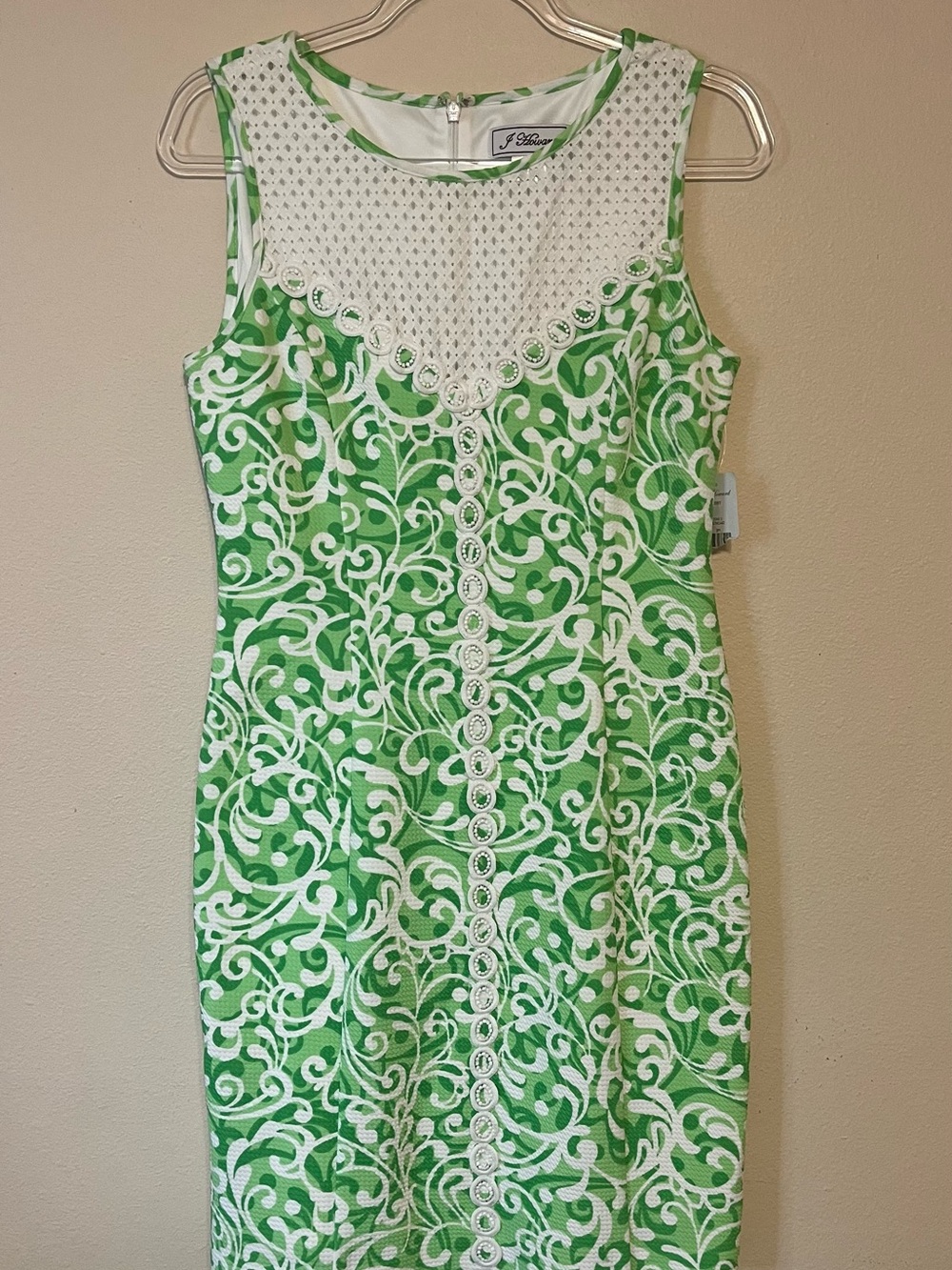 J. Howard Sleeveless Green & White Lace Dress – Size 6